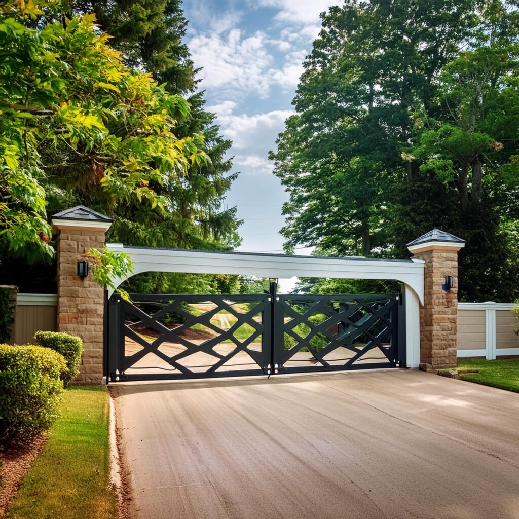 Modern driveway gate installation.