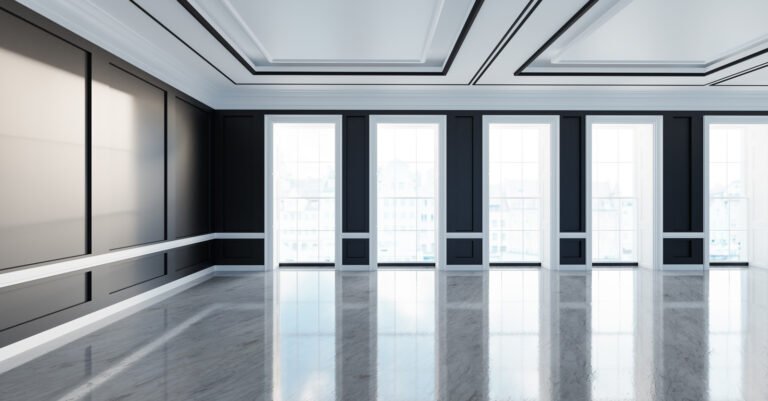 Classic empty interior apartment with vinyl flooring.